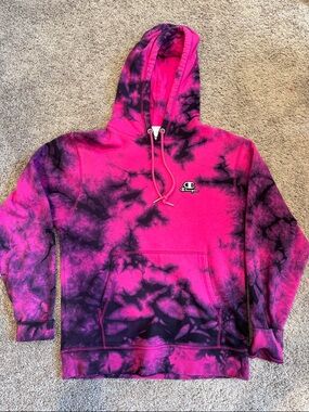 Champion Hot Pink & Black Tie-Dye Pullover Hoodie